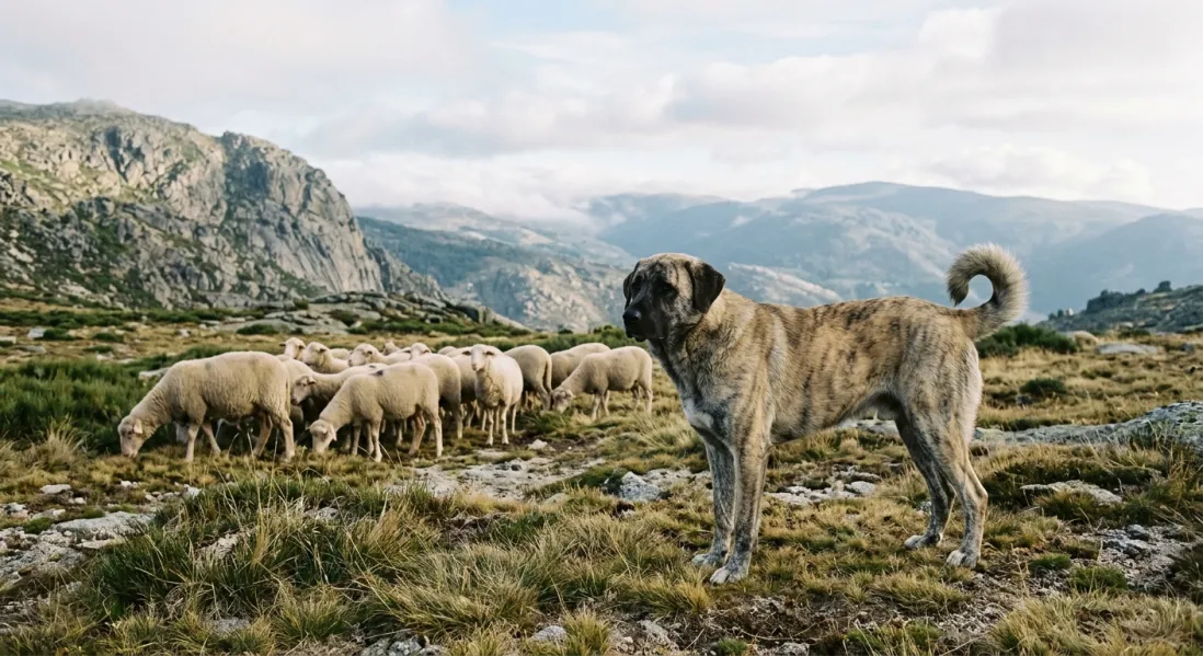 Bergamasco i bevægelse på en sti i italiensk bjerglandskab.