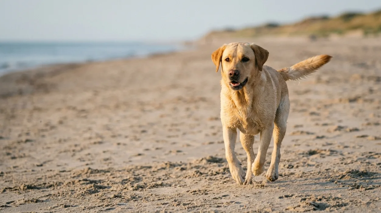 Sund Labrador Retriever i bevægelse