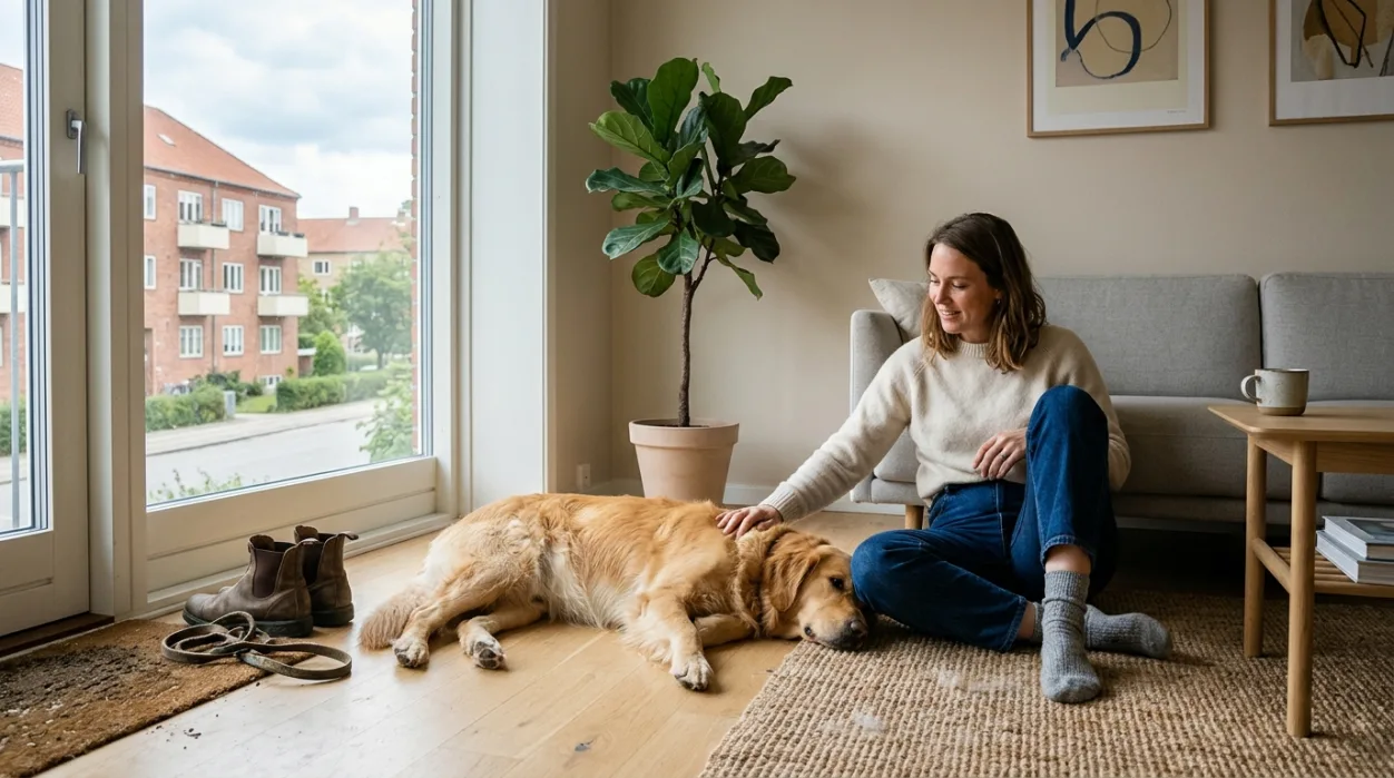 Golden Retriever i en lejlighed sammen med sin ejer