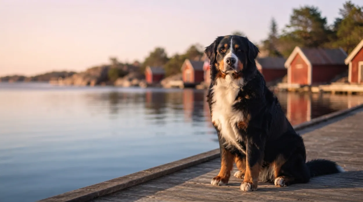 Sund Berner Sennenhund i naturligt miljø