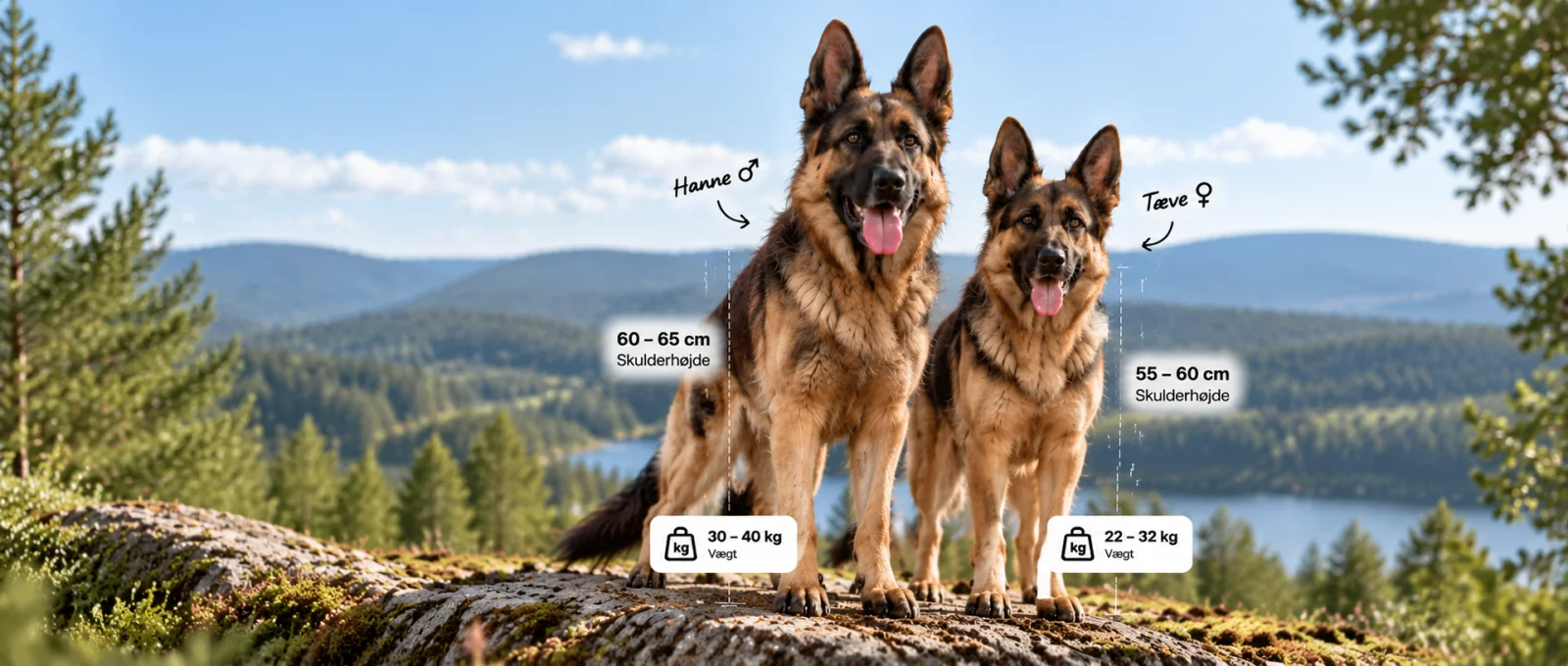 Schæferhund størrelse og vægt – hvor stor bliver den?