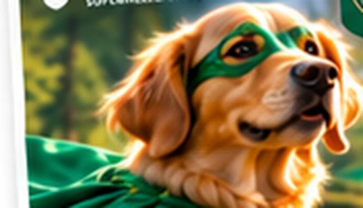 Forhåndsvisning af personligt superheltekort med hund iført superheltekappe